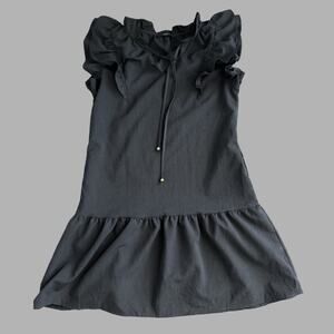 Dokotoo Black Ruffle Flutter Sleeve Tie Neck Drop Waist Mini Dress No Size Tag